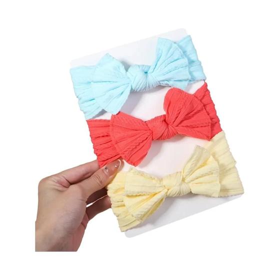 Imagem de Faixas de Cabelo para Bebê - Kit com 3 Tiaras de Malha Elástica