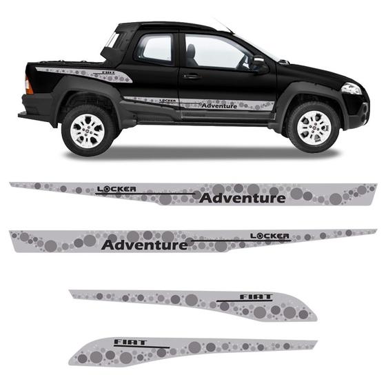 Imagem de Faixas Fiat Strada Adventure Locker 2008/2013 Adesivo Cinza