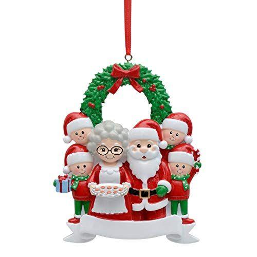 Imagem de Família de 6 enfeites de Natal personalizados Papai Noel & Sra. Claus Plus 4 Elfos Presente de Enfeite de Natal para avós netos
