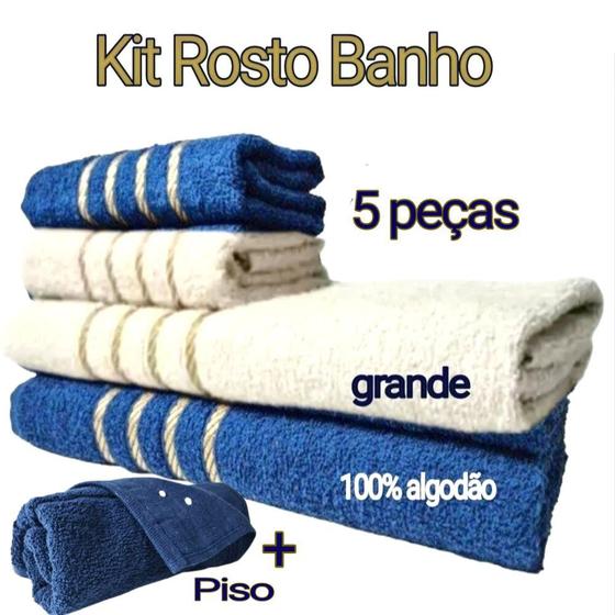 Imagem de familia kit toalhas de rosto e banho 2 cores azul e bege 5 peças
