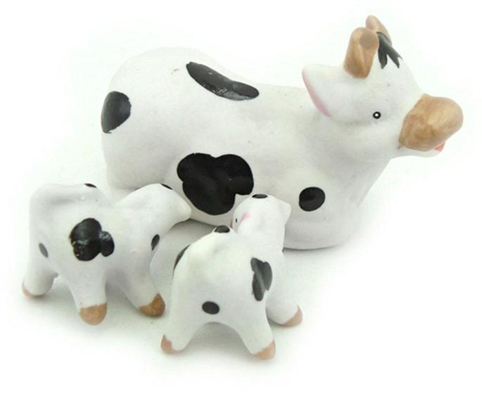 Imagem de Familia Vaca Miniatura de Ceramica Decoração Terrario - Decore Casa