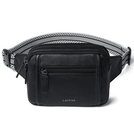 Imagem de Fanny Pack LATMAP 3L com zíper triplo unissex em material sintético preto