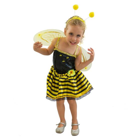Imagem de Fantasia Abelhinha Infantil Vestido Amarelo Com Asas e Tiara