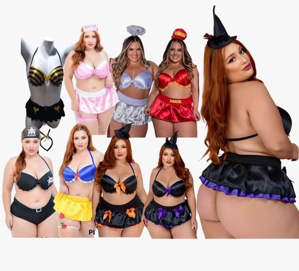 Imagem de Fantasia Adulta Bojo PLUS SIZE Feminina Lingerie +30 MODELOS Policial Enfermeira Diabinha - 46 ao 54