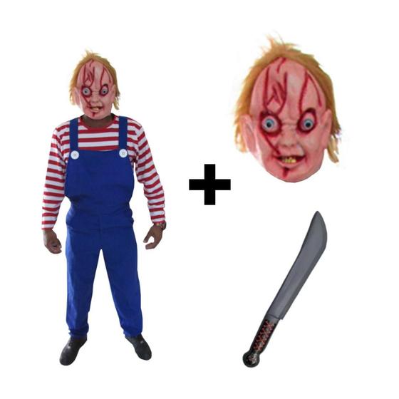 Imagem de Fantasia Adulto Completa Boneco Assassino Cosplay Chucky Festa Halloween Noites do Terror Zumbi Sexta Feira 13