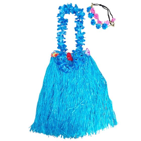 Imagem de Fantasia Adulto Havaiana Festa Temática Tropical Luau Carnaval Hawaiana: Saia + Colar + 2 Tiaras Flores Cores Sortidas