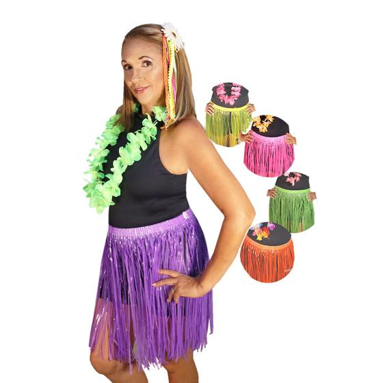 Imagem de Fantasia Adulto Havaiana Festa Temática Tropical Luau Carnaval: Kit Neon Sortido 3 Produtos