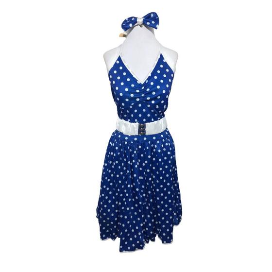 Imagem de Fantasia anos 60 Vestido Azul Completo Adulto Feminino