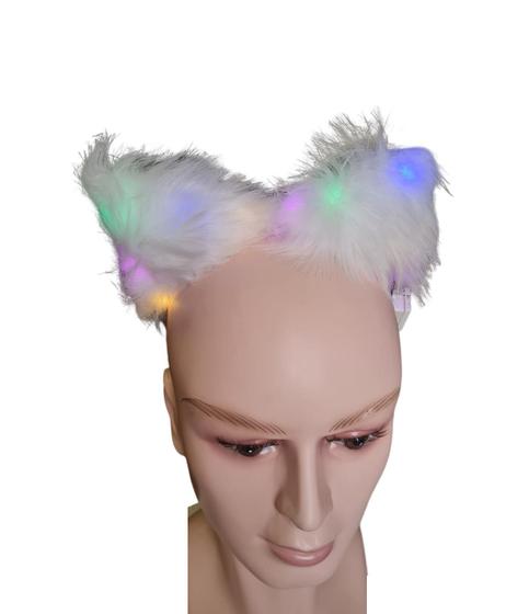 Imagem de Fantasia Arco Tiara Gatinha com orelha de pelúcia Pisca Led