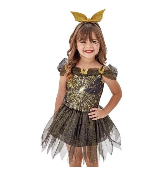 Imagem de Fantasia Bruxa Bruxinha Dourada Infantil Festas Halloween + Tiara