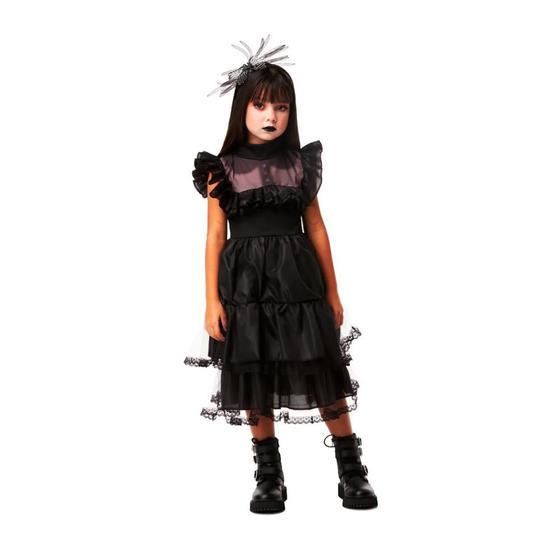 Imagem de Fantasia Bruxa Halloween Infantil Vestido Gótico Preto