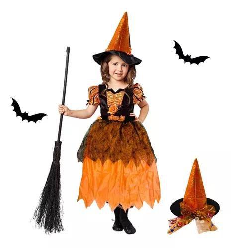 Fantasia Bruxa Infantil Meninas Vestido Com Chapéu Menor preço em Fantasia Bruxa Infantil Meninas Vestido Com Chapéu