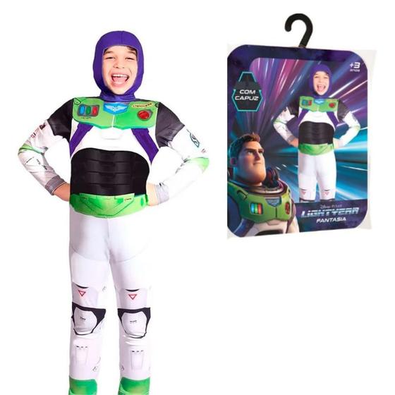 Imagem de Fantasia Buzz Lightyear Infantil Macacão Astronauta Longa Com Capuz