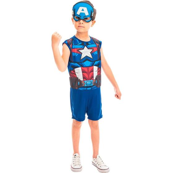 Imagem de Fantasia Capitão America Infantil Clássica Curta Com Máscara 