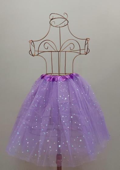 Imagem de Fantasia Carnaval Halloween Festa Com Glitter Saia Tulê Tutu Roxo 35 CM