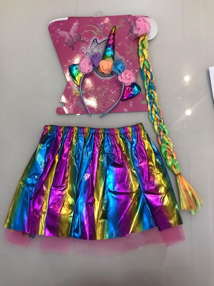 Imagem de Fantasia Carnaval Halloween Unicórnio Com Tiara e Trança - Tamanho Único Indicado Para Crianças de 5 Até 10 Anos