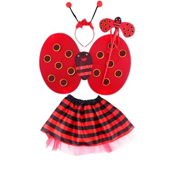 Imagem de Fantasia Carnaval Infantil Feminina Criança Kit Abelinha Asa Arquinho Colorida Bloquinho Festa Brilhosa Sainha