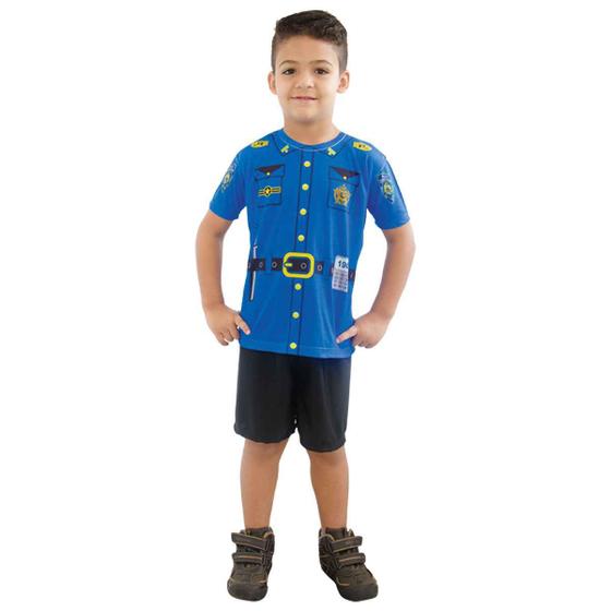 Imagem de Fantasia Criança Policia Camiseta Bermuda Policial Festa 2 a 8 anos