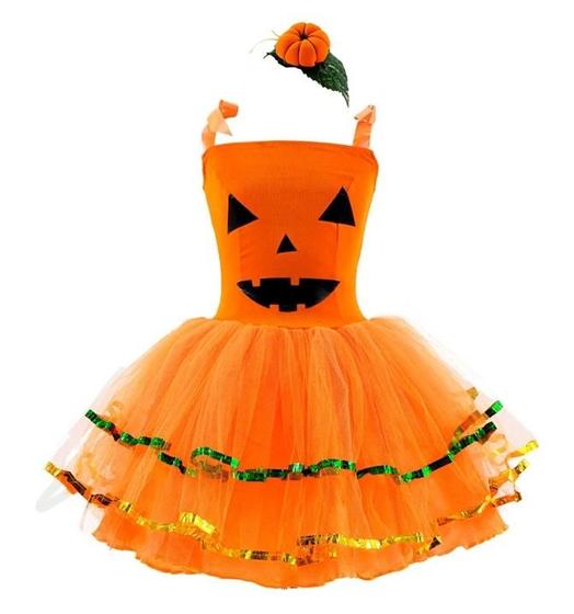 Imagem de Fantasia de Abóbora de Halloween Bebê Menina Com Tiara