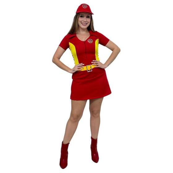 Fantasia de Bombeira Adulto Feminina com Boné Completa Menor preço em Fantasia de Bombeira Adulto Feminina com Boné Completa