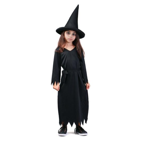 Imagem de Fantasia de Bruxa Infantil Preta Clássica Vestido Halloween Preto com Chapéu Grande Sulamericana 923464