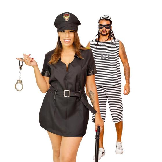 Imagem de Fantasia de Casal Policial e Ladrão Adulto Presidiário 171 Traje para Festa Fantasia Carnaval Halloween Cosplay