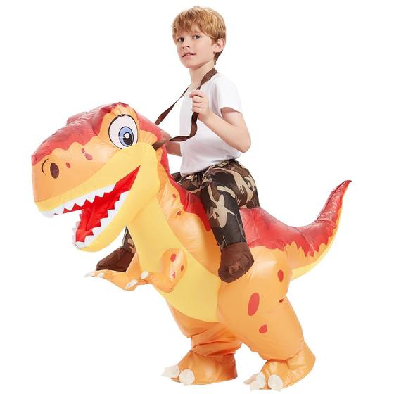 Imagem de Fantasia de dinossauro inflável COMIN T Rex Kids Orange 4-6Y