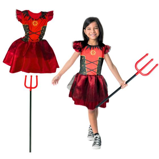 Imagem de Fantasia De Halloween Diabinha Completa Com Tridente Menina Infantil Feminino Criança Toymaster