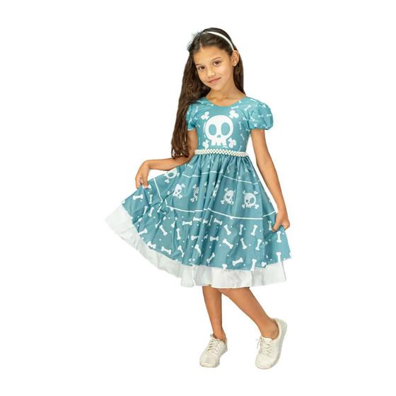 Imagem de Fantasia de Halloween Menina Vestido de Caveira com Tiara