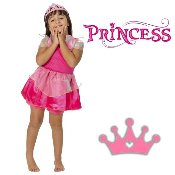 Imagem de Fantasia de Princesa Vestidinho feminino Rosa e Coroa