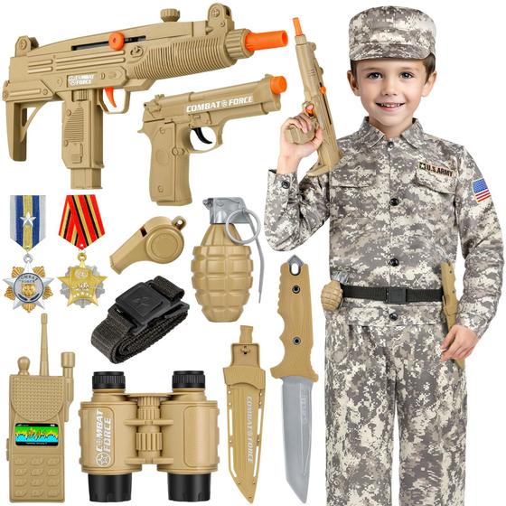 Imagem de Fantasia de Soldado do Exército para Crianças - Trajes Militares Masculinos Acessórios Halloween Vestir-se Soldado Role Play Set para Crianças De 3 a 12 Anos (Médio, 5-8 Anos)