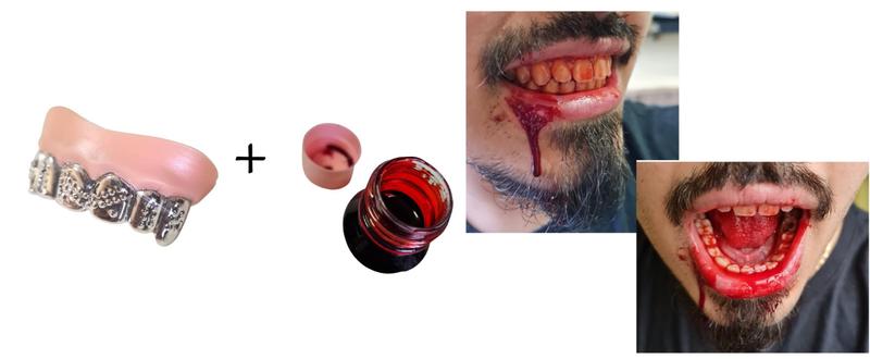 Imagem de Fantasia Dentadura Prata de Vampiro Luxo+ Sangue comestível