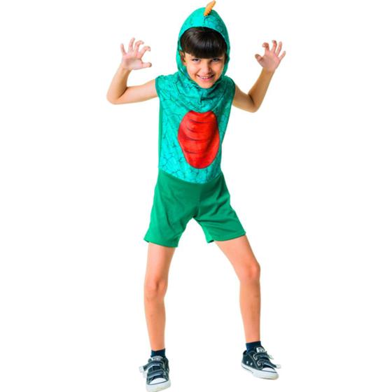 Imagem de Fantasia Dinossauro Verde Infantil Menino Com Gorro Masculino Criança Dino Completa Toymaster