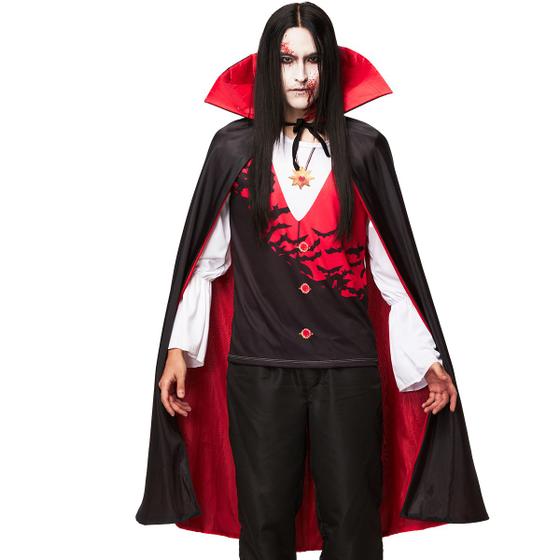 Imagem de Fantasia Drácula Vampiro Halloween Adulto Roupa e Capa Luxo