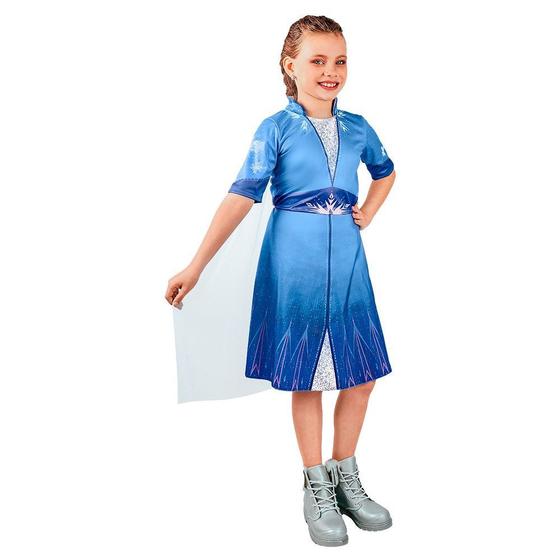 Imagem de Fantasia Elsa Frozen 2 Vestido Infantil Azul Roupa Original Disney Vestido Festa Princesas com Capa