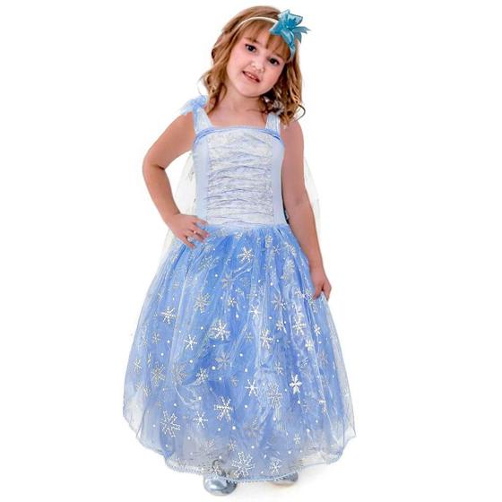 Imagem de Fantasia Elsa Frozen Infantil Rainha de Luxo Com Tiara e Capa