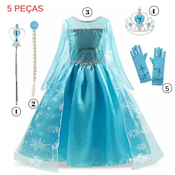 Fantasia Elza Vestido Frozen Infantil Luxo Disney Com Capa e Acessórios ...