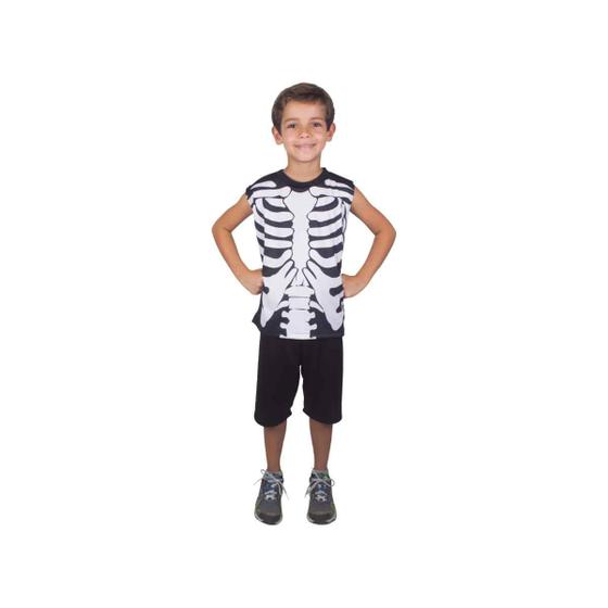Imagem de Fantasia Esqueleto Caveira Infantil Curta Tamanhos P M G Crianças 2 a 8 Anos Brink Model
