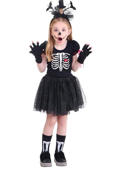 Imagem de Fantasia Esqueleto Menina PRETO - HALLOWEEN - QUIMERA KIDS