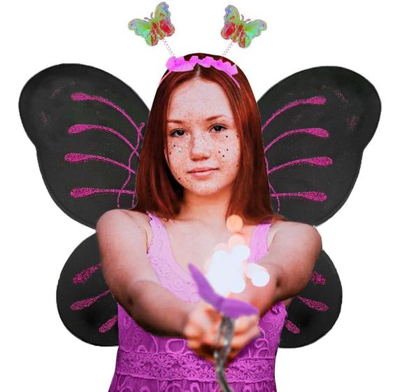 Imagem de Fantasia Fada Glitter Infantil Linda Fadinha Festas Asinha Sainha Arquinho Carnaval Varinha Princesinha Bailarina Magica