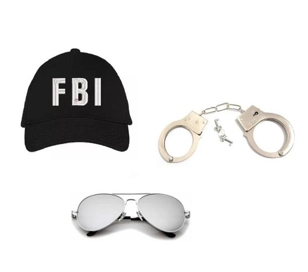 Imagem de Fantasia FBI C/ Boné Bordado Óculos Espelhado e Algemas