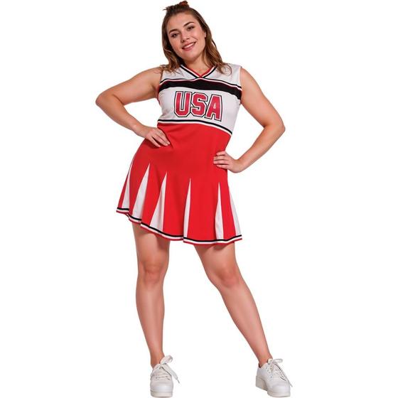 Imagem de Fantasia Feminina Plus Size Carnaval e Festas Vestido Líder de Torcida USA Cheerleaders Americana