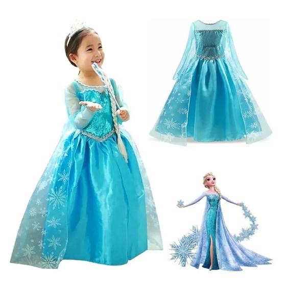 Imagem de Fantasia Frozen Vestido Infantil Princesa Elsa Com Capa