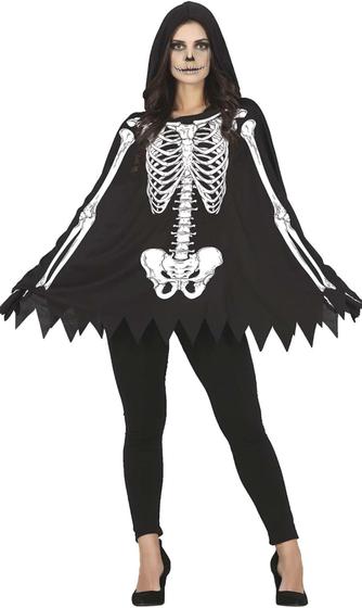Imagem de Fantasia Halloween Feminina Poncho caveira esqueleto Tamanho único