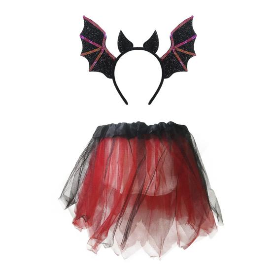 Imagem de Fantasia Halloween Morcego Vermelho Infantil com Saia e Tiara