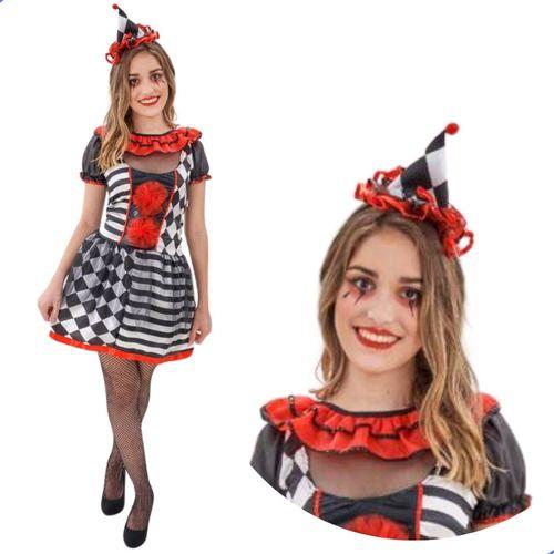 Imagem de Fantasia Halloween Palhaça Pierro Carnaval Palhacinha