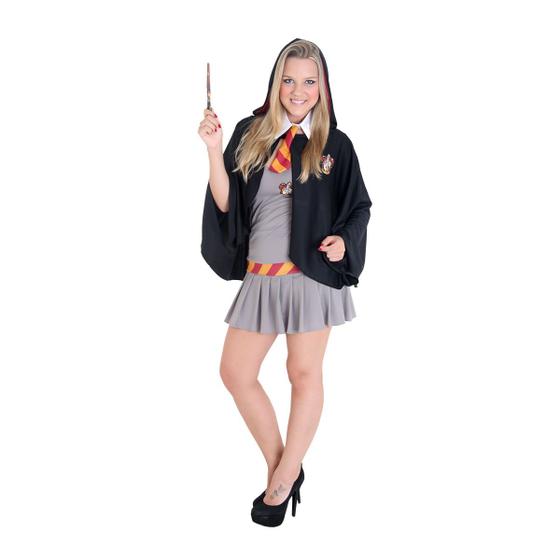 Imagem de Fantasia Hermione Grifinória Vestido Adulto com Capa e Gravata - Harry Potter