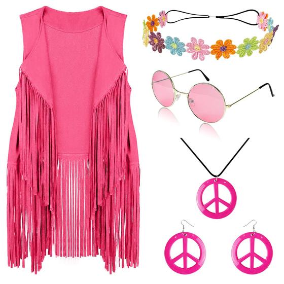 Imagem de Fantasia Hippie FunMular Anos 60/70 - Rosa - Tamanho M