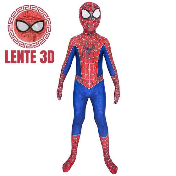 Imagem de Fantasia Homem Aranha Traje Clássico Cosplay Infantil com visor 3D Bodysuit Elastano