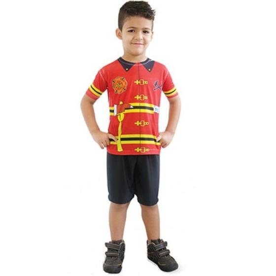 Imagem de Fantasia Infantil Bombeiro Camiseta Short De 2 A 8 Anos